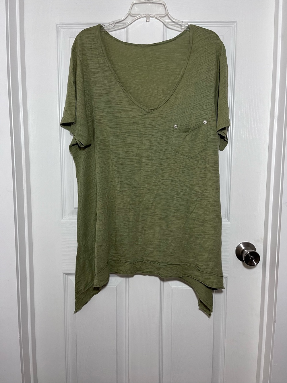 Bay Studio Lot of 2, 1 Olive, 1 Hot Pink V-Neck Short Sleeve Pocket Tees